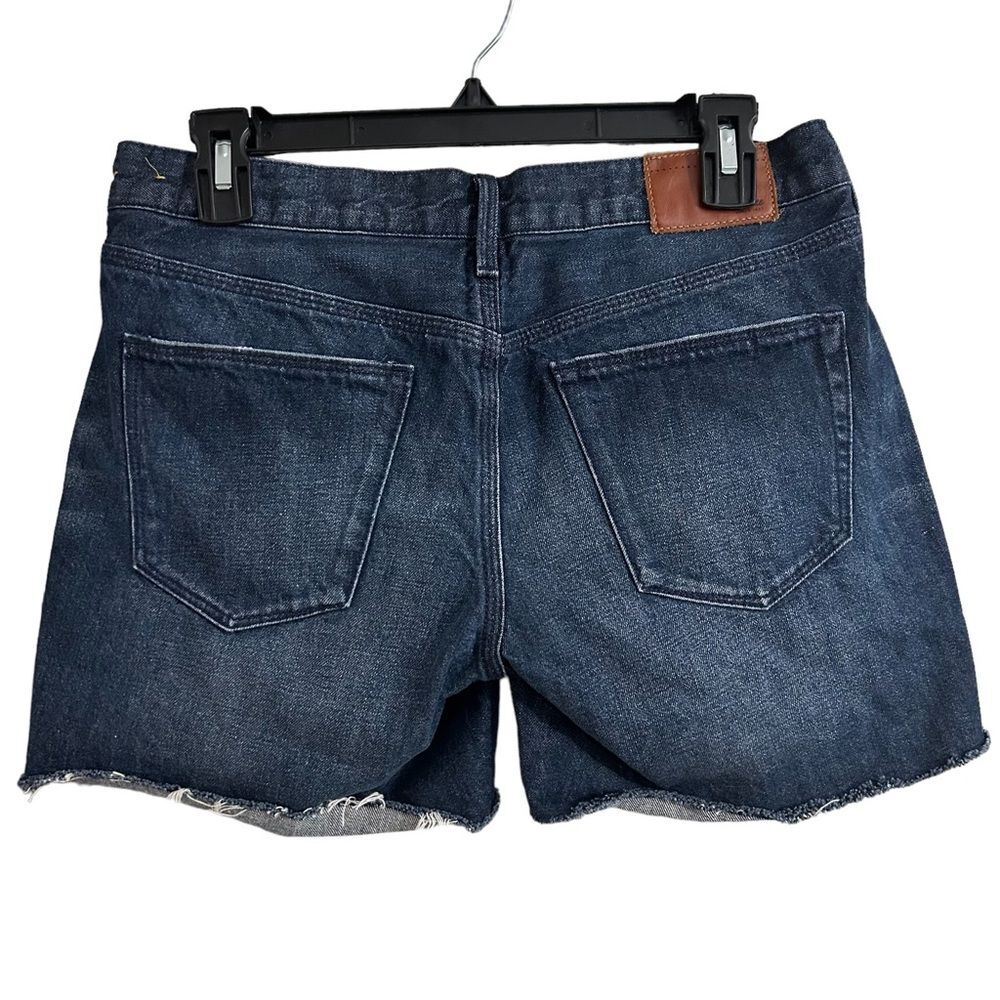 Madewell Dark Wash Low Rise Blue Denim Shorts Frayed Hem Whiskering Sz 26 - Picture 2 of 9